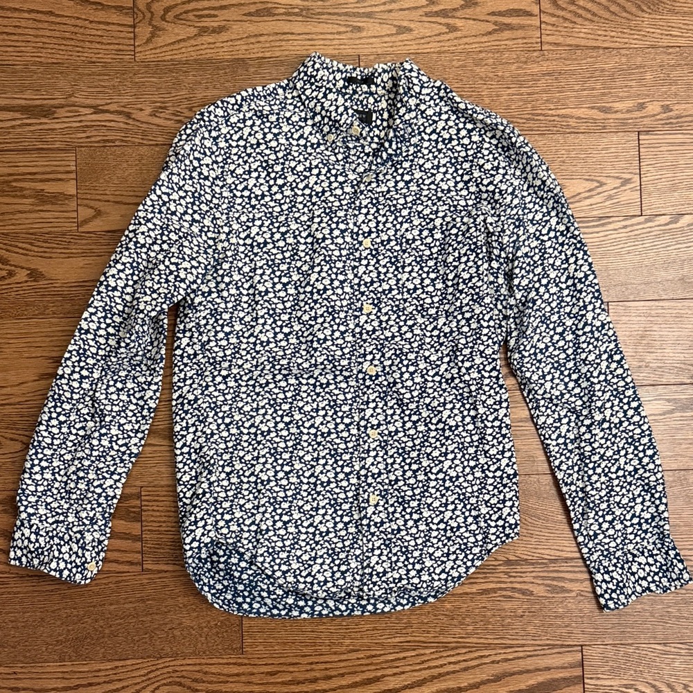 Men's Floral Button-Down Shirt - Blue and White